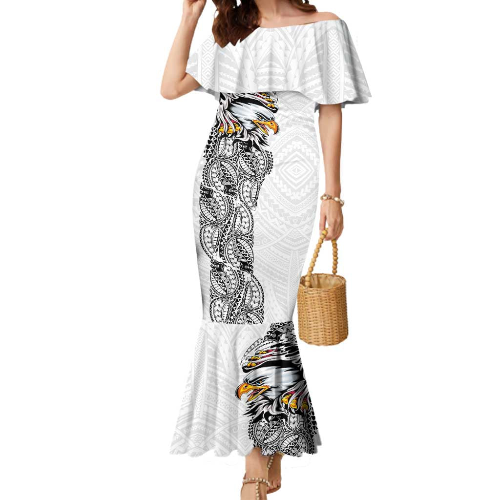 American Samoa Flag Day Mermaid Dress Tribal Tattoo with Eagle White