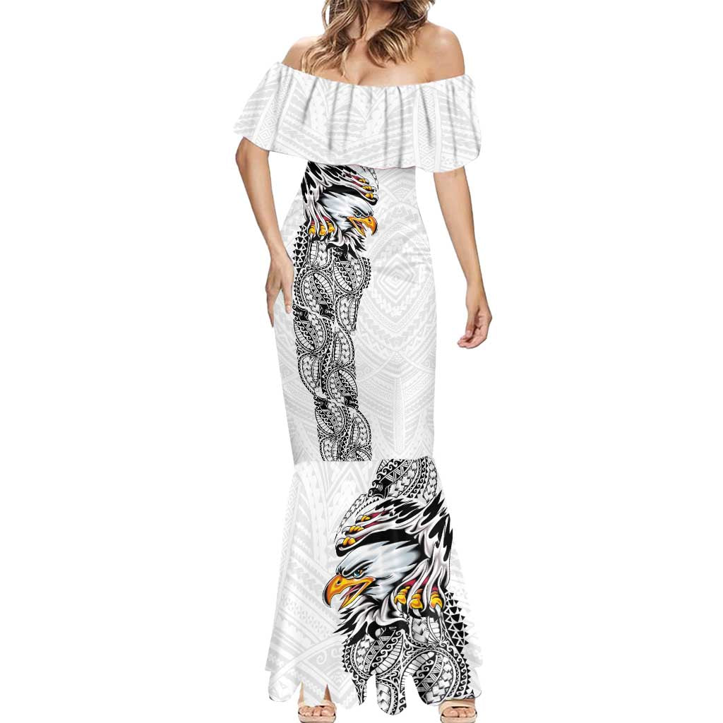 American Samoa Flag Day Mermaid Dress Tribal Tattoo with Eagle White