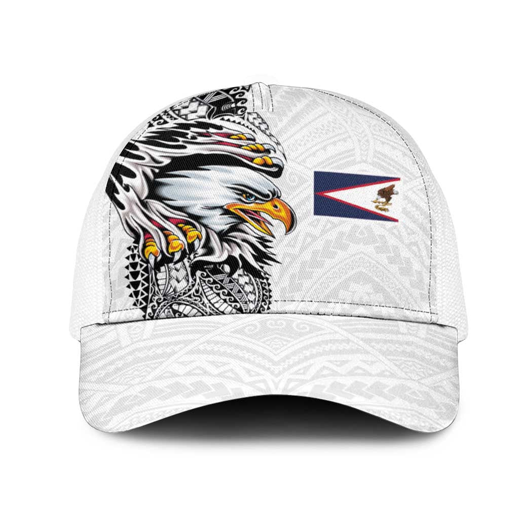 American Samoa Flag Day Mesh Trucker Cap Tribal Tattoo with Eagle White