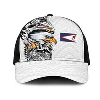 American Samoa Flag Day Mesh Trucker Cap Tribal Tattoo with Eagle White
