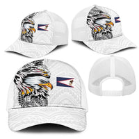 American Samoa Flag Day Mesh Trucker Cap Tribal Tattoo with Eagle White