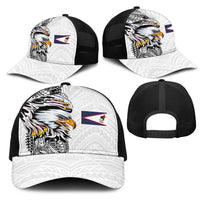 American Samoa Flag Day Mesh Trucker Cap Tribal Tattoo with Eagle White