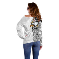 American Samoa Flag Day Off Shoulder Sweater Tribal Tattoo with Eagle White LT03 - Polynesian Pride