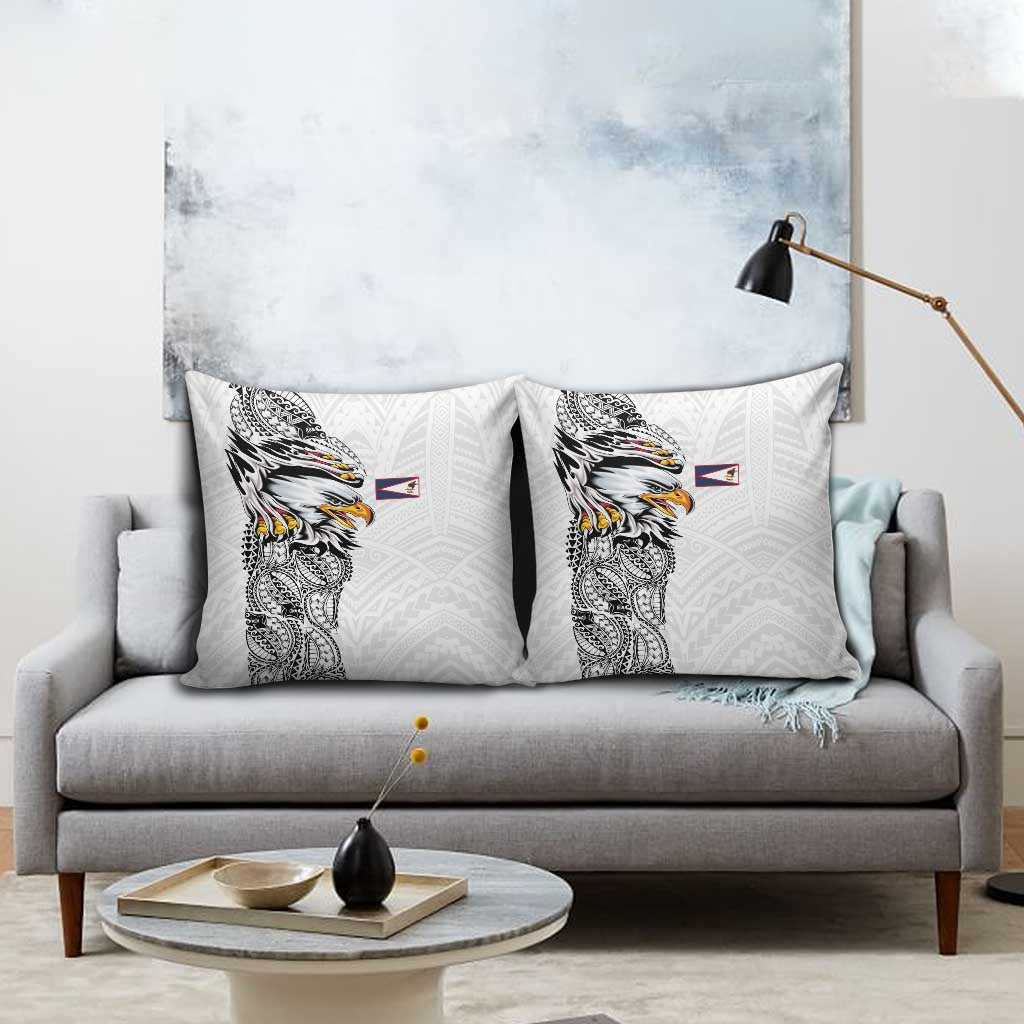 American Samoa Flag Day Pillow Cover Tribal Tattoo with Eagle White LT03 - Polynesian Pride