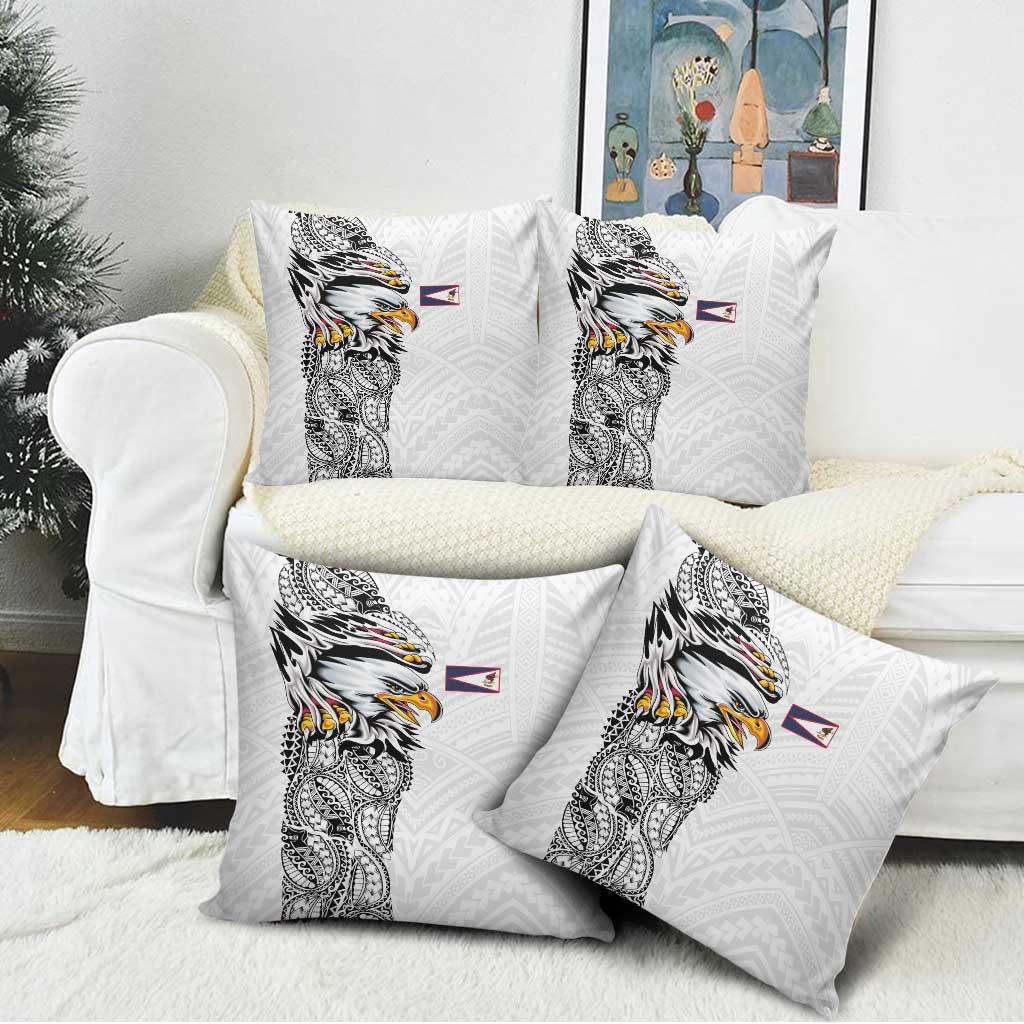 American Samoa Flag Day Pillow Cover Tribal Tattoo with Eagle White LT03 - Polynesian Pride
