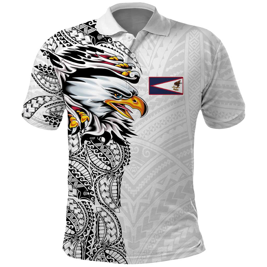 American Samoa Flag Day Polo Shirt Tribal Tattoo with Eagle White LT03 White - Polynesian Pride