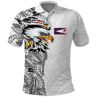 American Samoa Flag Day Polo Shirt Tribal Tattoo with Eagle White LT03 White - Polynesian Pride