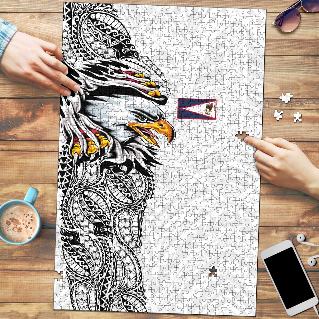 American Samoa Flag Day Puzzle Tribal Tattoo with Eagle White