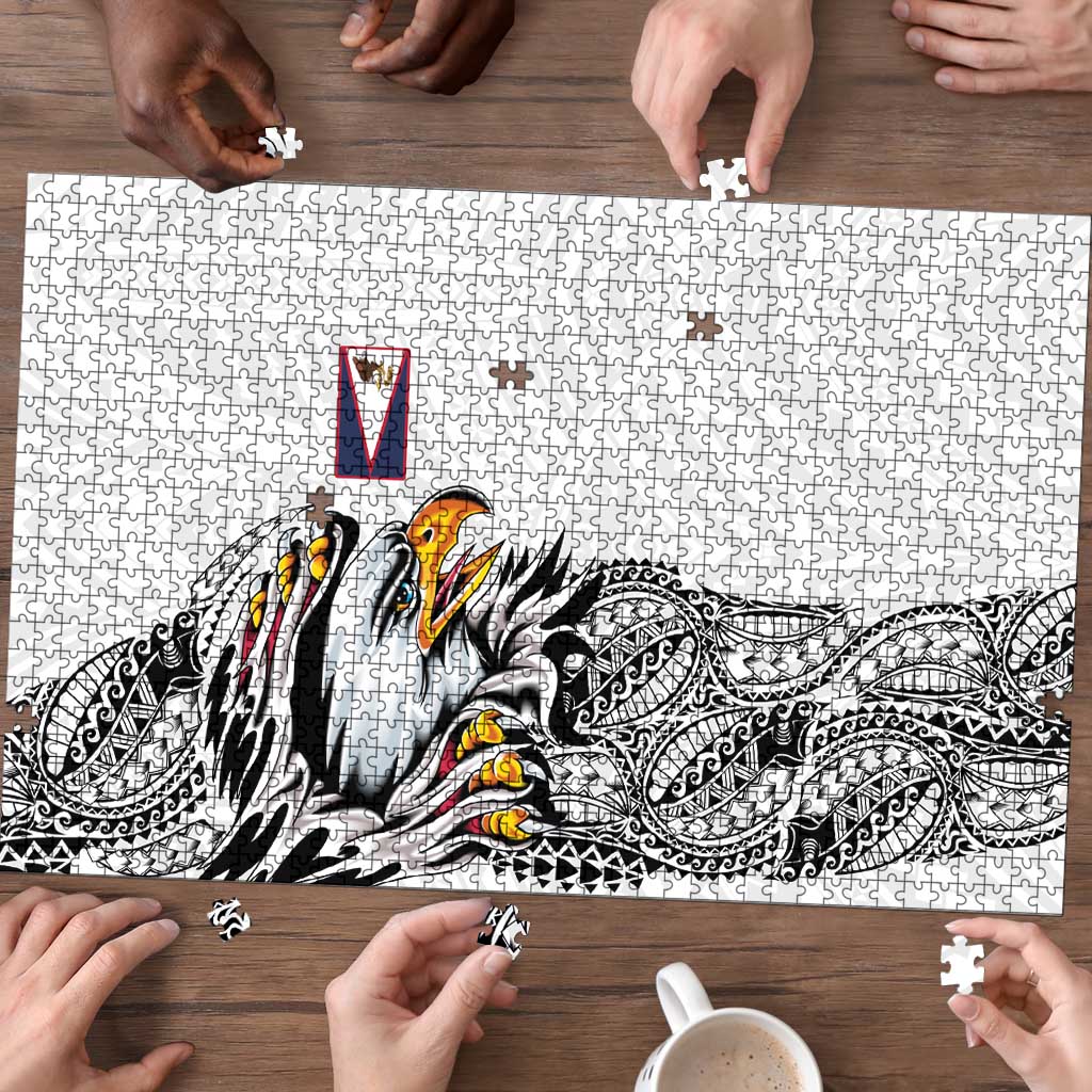 American Samoa Flag Day Puzzle Tribal Tattoo with Eagle White