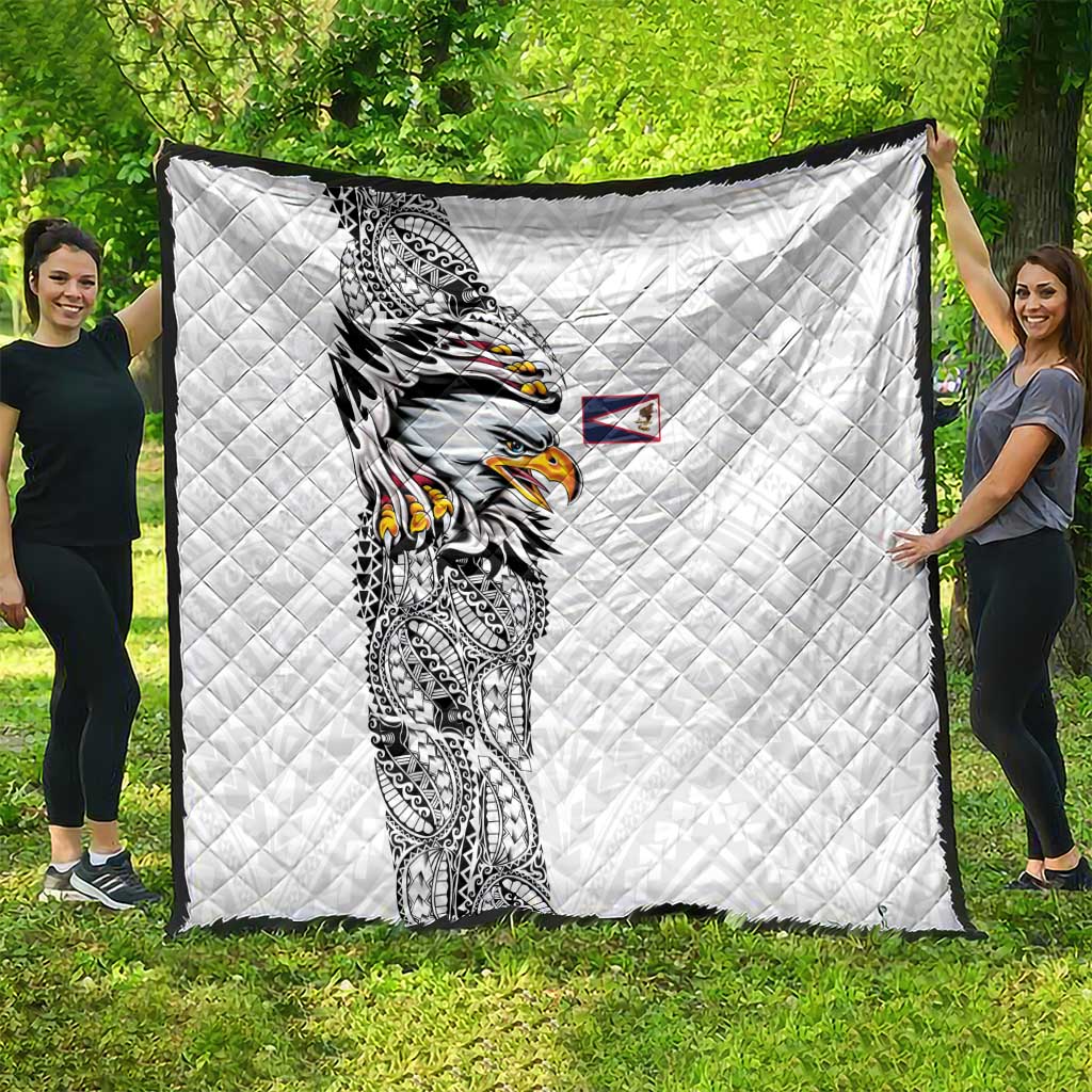 American Samoa Flag Day Quilt Tribal Tattoo with Eagle White