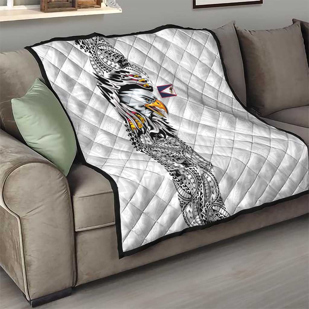 American Samoa Flag Day Quilt Tribal Tattoo with Eagle White