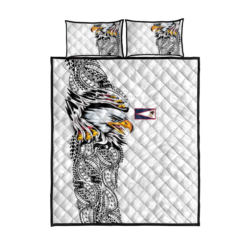 American Samoa Flag Day Quilt Bed Set Tribal Tattoo with Eagle White LT03 - Polynesian Pride