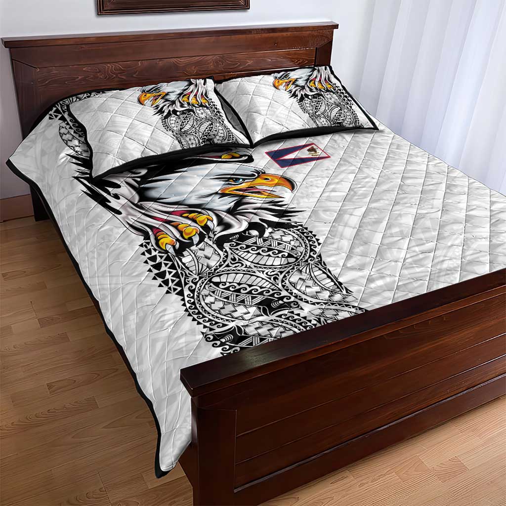 American Samoa Flag Day Quilt Bed Set Tribal Tattoo with Eagle White LT03 - Polynesian Pride
