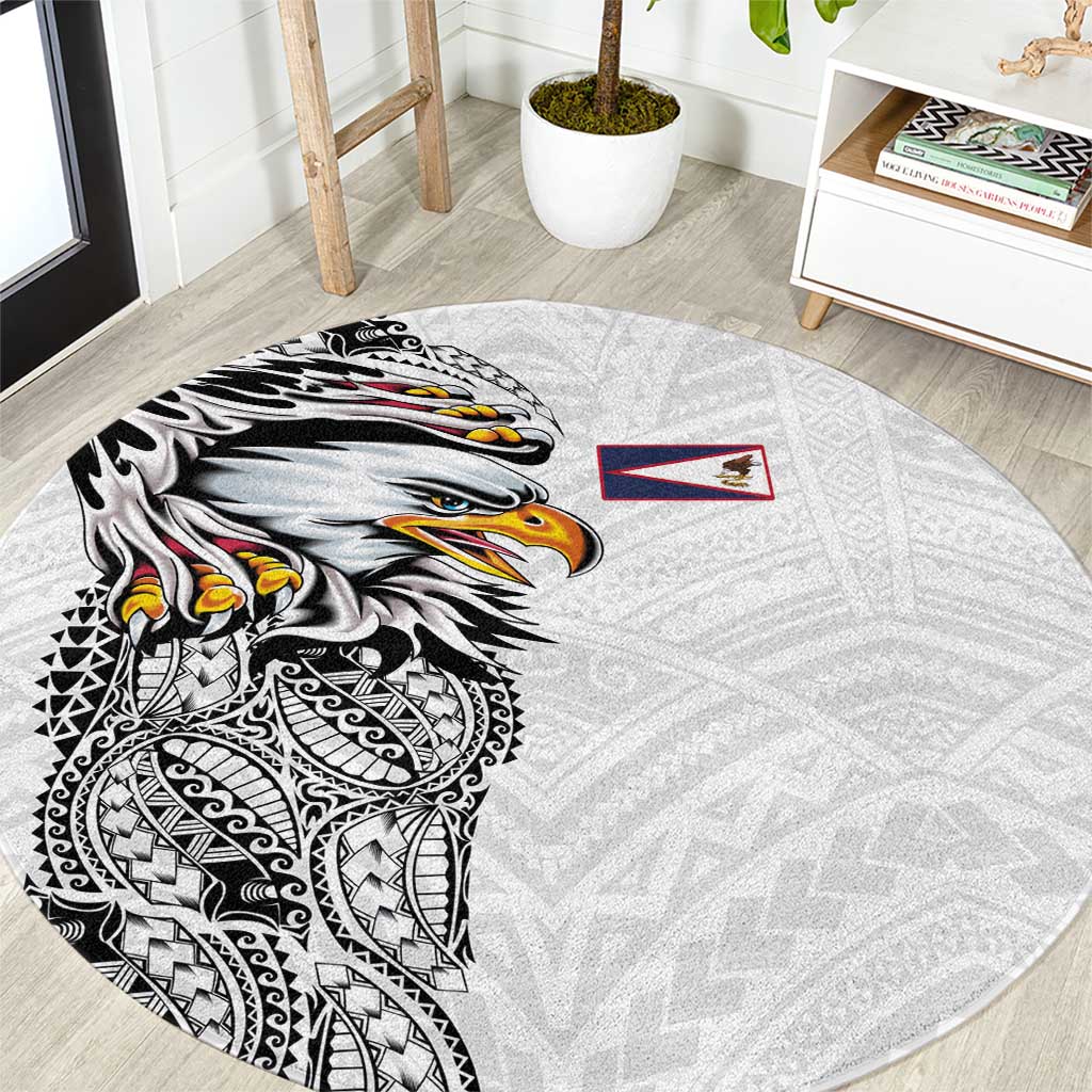 American Samoa Flag Day Round Carpet Tribal Tattoo with Eagle White