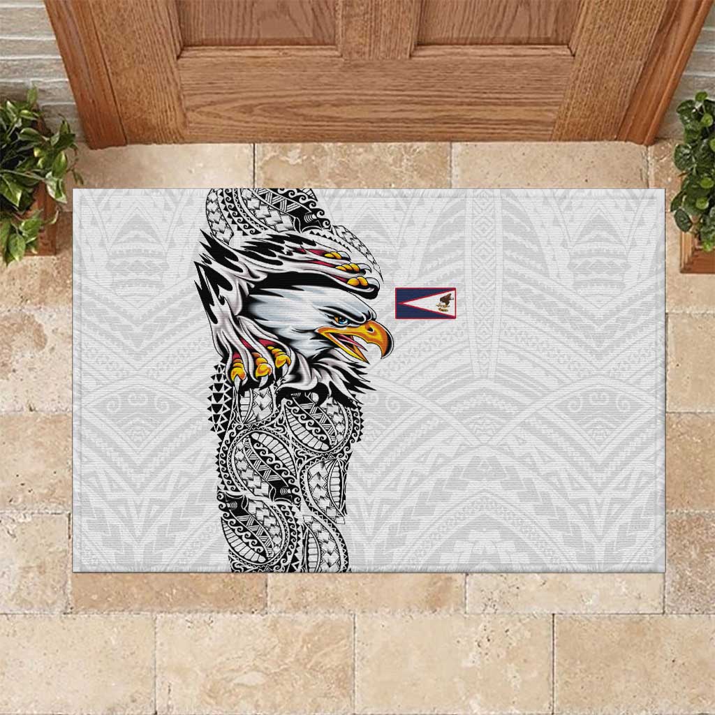 American Samoa Flag Day Rubber Doormat Tribal Tattoo with Eagle White LT03 White - Polynesian Pride