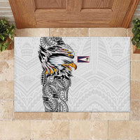 American Samoa Flag Day Rubber Doormat Tribal Tattoo with Eagle White LT03 White - Polynesian Pride