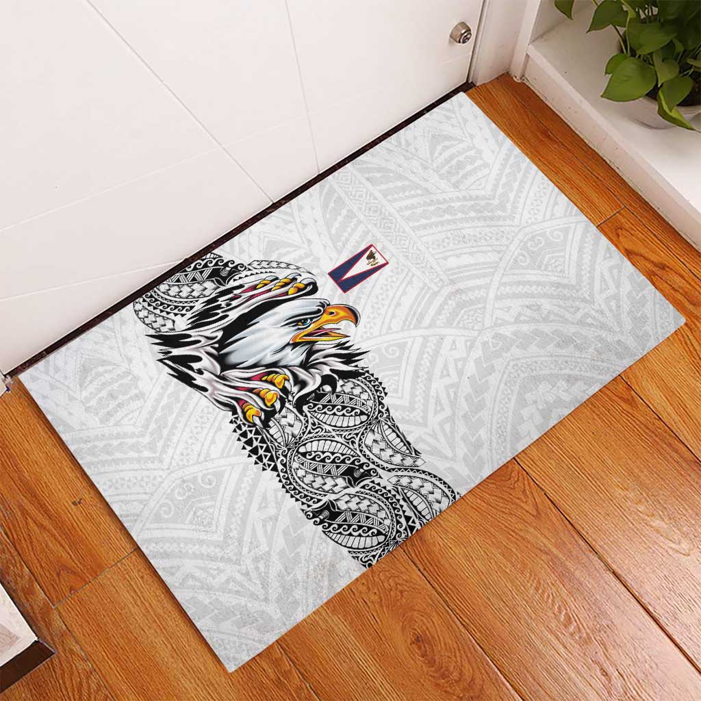 American Samoa Flag Day Rubber Doormat Tribal Tattoo with Eagle White LT03 - Polynesian Pride