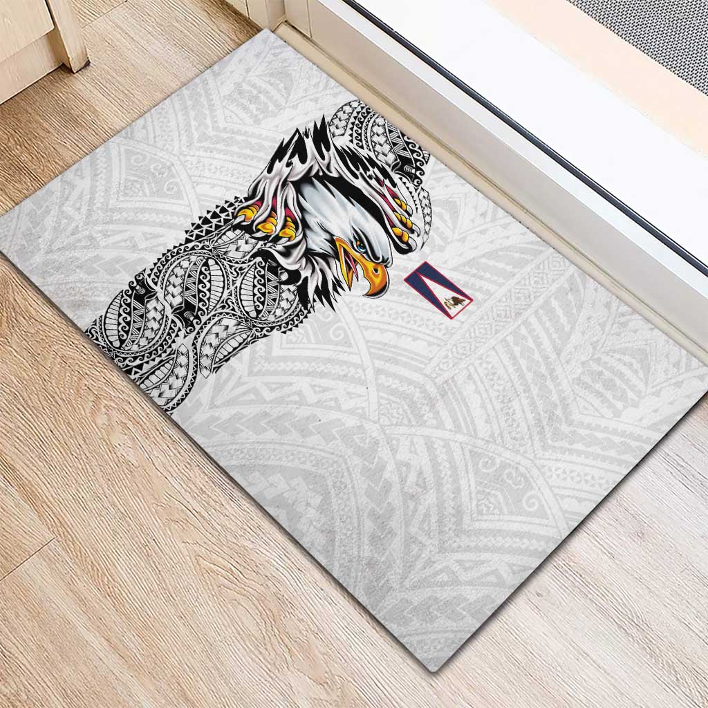 American Samoa Flag Day Rubber Doormat Tribal Tattoo with Eagle White LT03 - Polynesian Pride