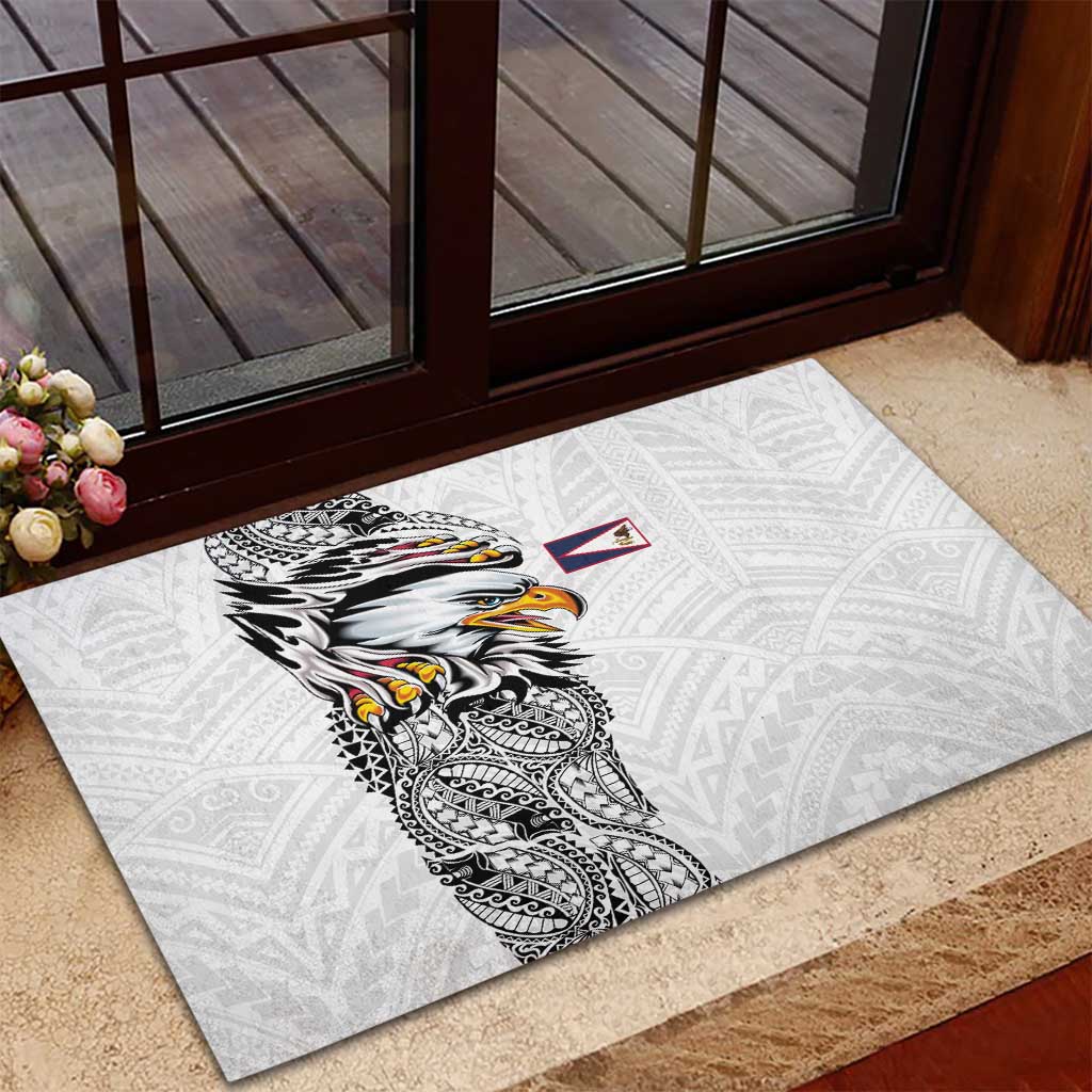 American Samoa Flag Day Rubber Doormat Tribal Tattoo with Eagle White LT03 - Polynesian Pride