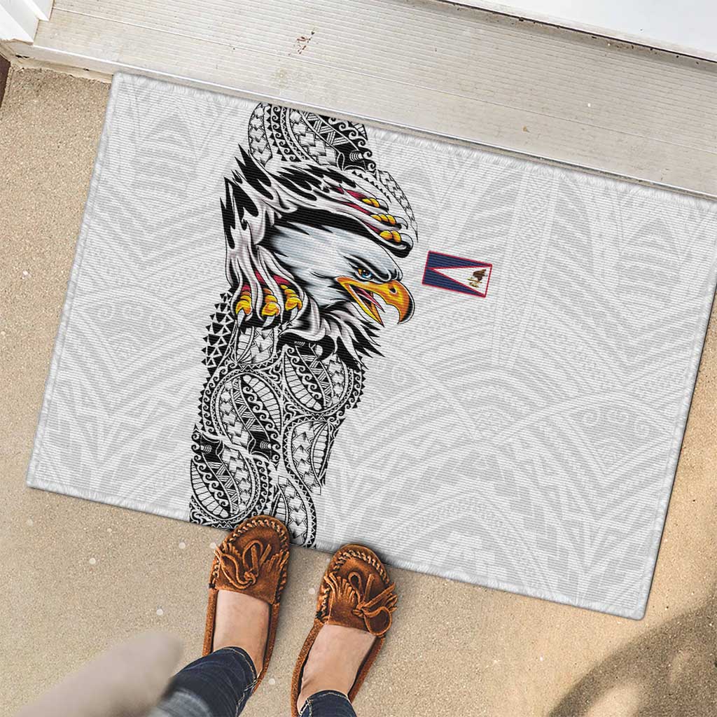 American Samoa Flag Day Rubber Doormat Tribal Tattoo with Eagle White LT03 - Polynesian Pride