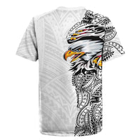 American Samoa Flag Day Rugby Jersey Tribal Tattoo with Eagle White LT03 - Polynesian Pride