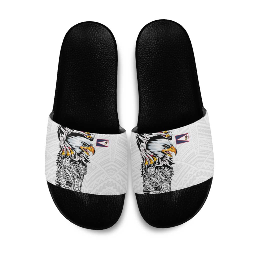 American Samoa Flag Day Slide Sandals Tribal Tattoo with Eagle White