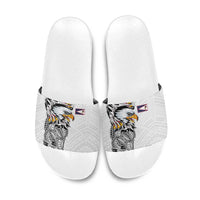 American Samoa Flag Day Slide Sandals Tribal Tattoo with Eagle White