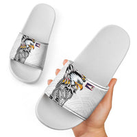 American Samoa Flag Day Slide Sandals Tribal Tattoo with Eagle White