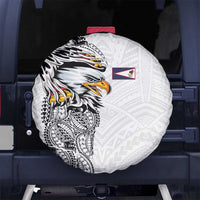 American Samoa Flag Day Spare Tire Cover Tribal Tattoo with Eagle White LT03 No hole White - Polynesian Pride