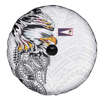 American Samoa Flag Day Spare Tire Cover Tribal Tattoo with Eagle White LT03 - Polynesian Pride