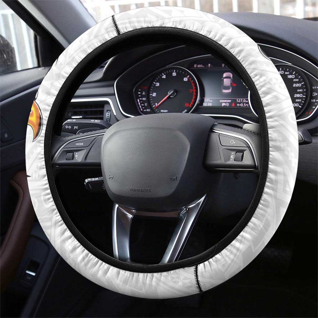 American Samoa Flag Day Steering Wheel Cover Tribal Tattoo with Eagle White LT03 - Polynesian Pride