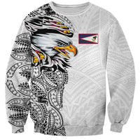 American Samoa Flag Day Sweatshirt Tribal Tattoo with Eagle White LT03 Unisex White - Polynesian Pride