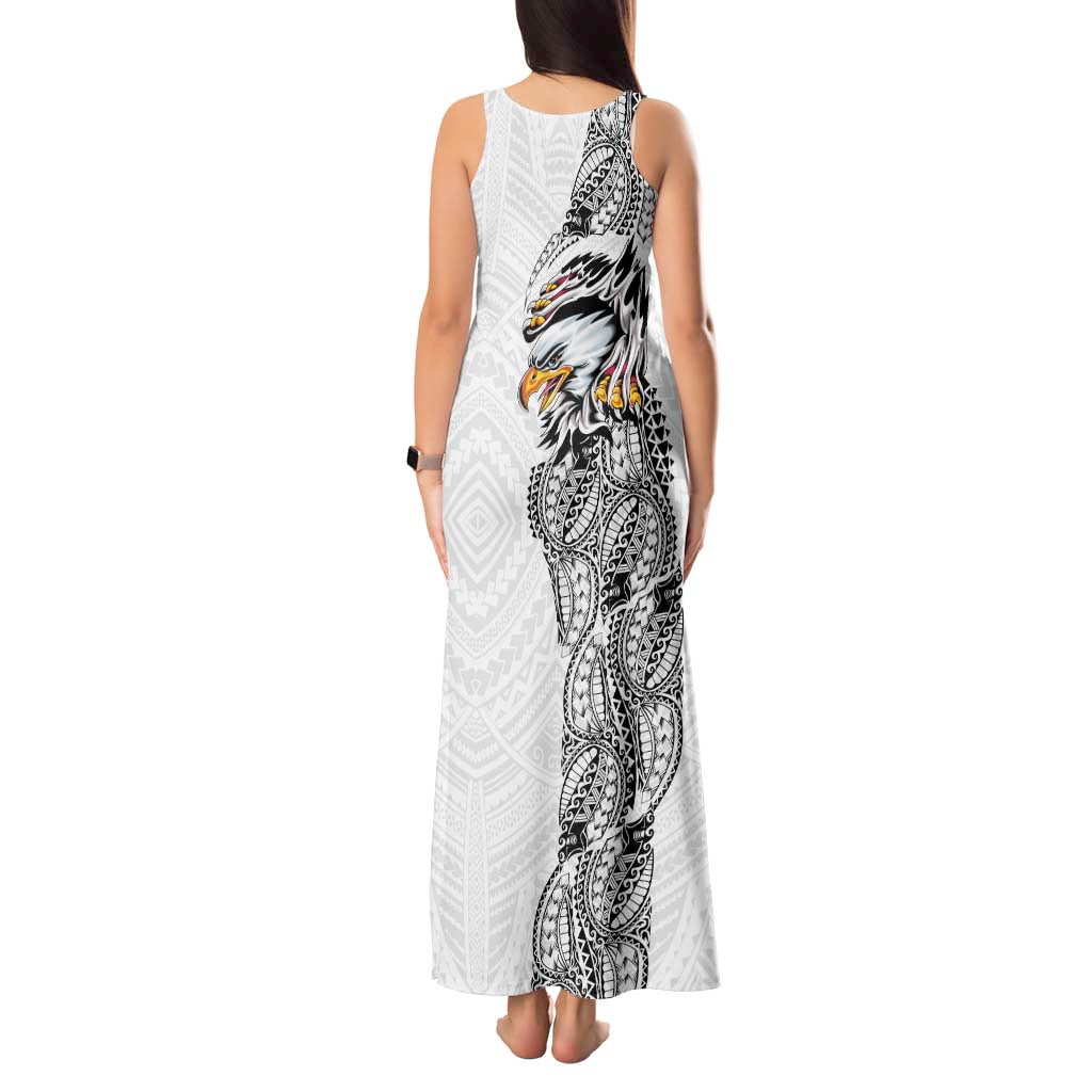 American Samoa Flag Day Tank Maxi Dress Tribal Tattoo with Eagle White