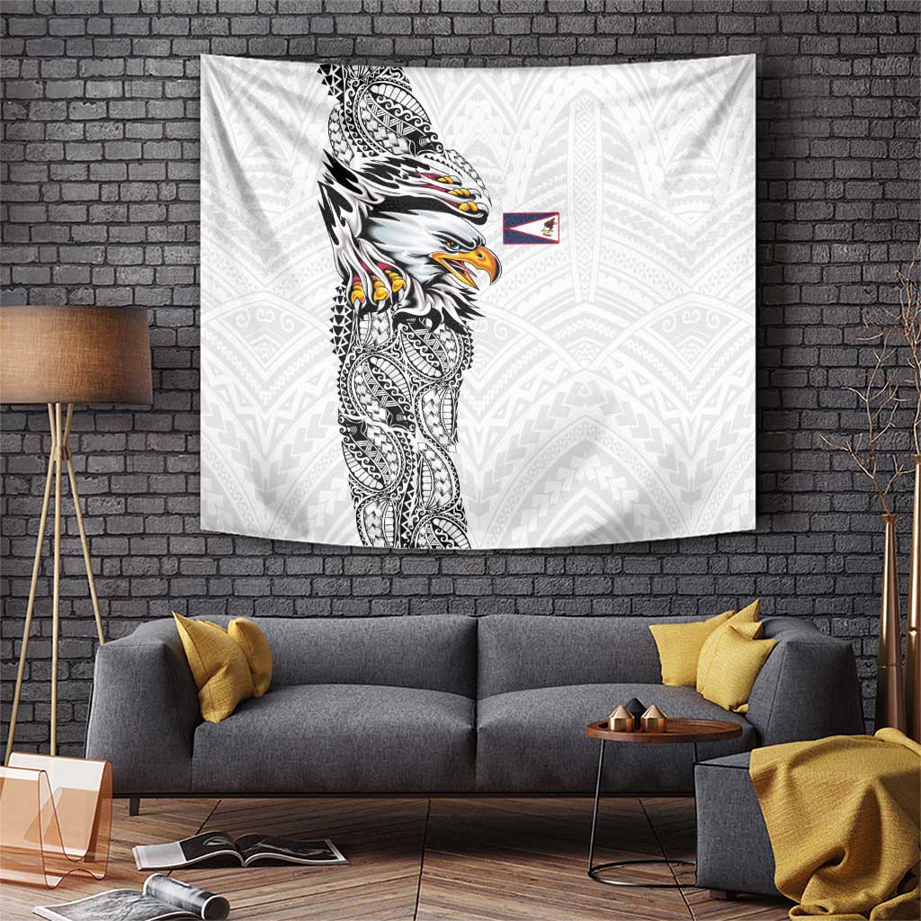American Samoa Flag Day Tapestry Tribal Tattoo with Eagle White LT03 White - Polynesian Pride