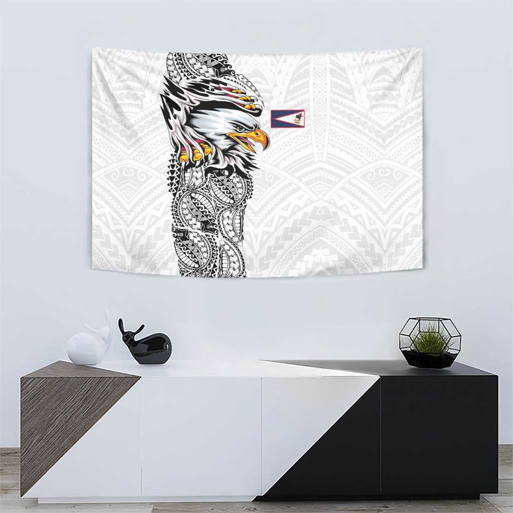 American Samoa Flag Day Tapestry Tribal Tattoo with Eagle White LT03 - Polynesian Pride