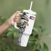 American Samoa Flag Day Tumbler With Handle Tribal Tattoo with Eagle White LT03 - Polynesian Pride