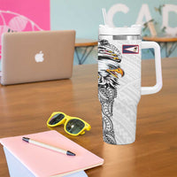 American Samoa Flag Day Tumbler With Handle Tribal Tattoo with Eagle White LT03 - Polynesian Pride