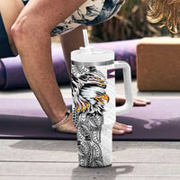 American Samoa Flag Day Tumbler With Handle Tribal Tattoo with Eagle White LT03 - Polynesian Pride