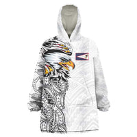 American Samoa Flag Day Wearable Blanket Hoodie Tribal Tattoo with Eagle White