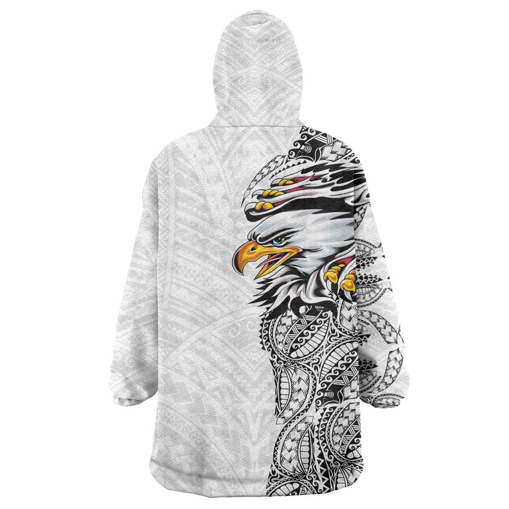 American Samoa Flag Day Wearable Blanket Hoodie Tribal Tattoo with Eagle White
