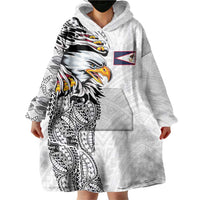 American Samoa Flag Day Wearable Blanket Hoodie Tribal Tattoo with Eagle White