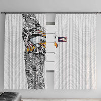 American Samoa Flag Day Window Curtain Tribal Tattoo with Eagle White LT03 With Hooks White - Polynesian Pride