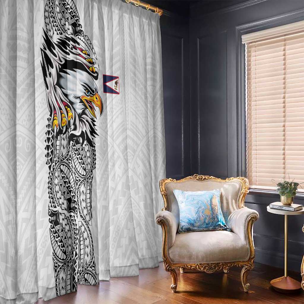 American Samoa Flag Day Window Curtain Tribal Tattoo with Eagle White LT03 - Polynesian Pride