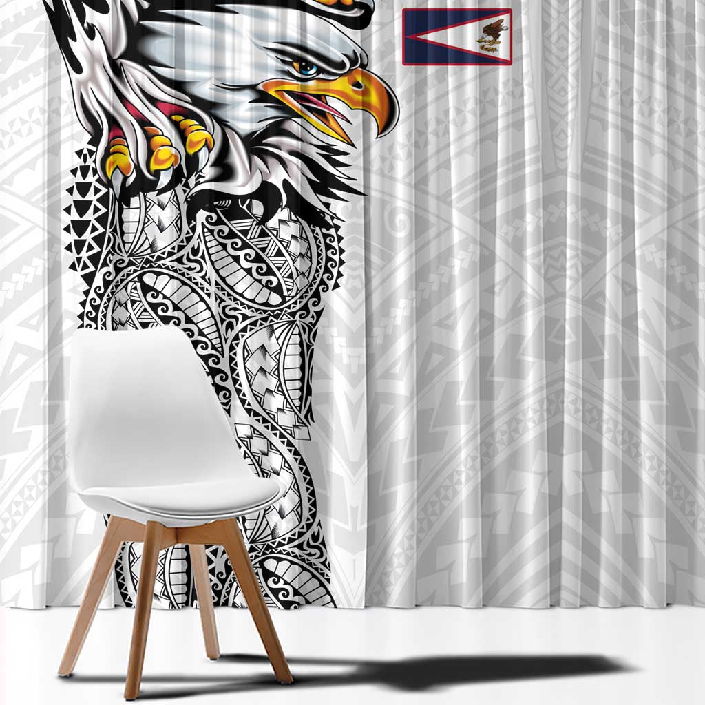 American Samoa Flag Day Window Curtain Tribal Tattoo with Eagle White LT03 - Polynesian Pride