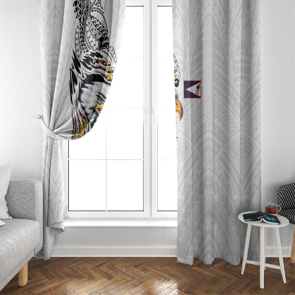 American Samoa Flag Day Window Curtain Tribal Tattoo with Eagle White LT03 - Polynesian Pride