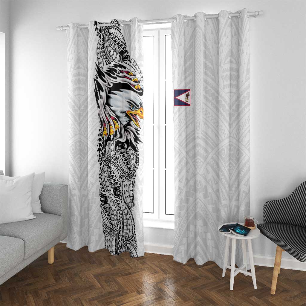 American Samoa Flag Day Window Curtain Tribal Tattoo with Eagle White LT03 With Grommets White - Polynesian Pride