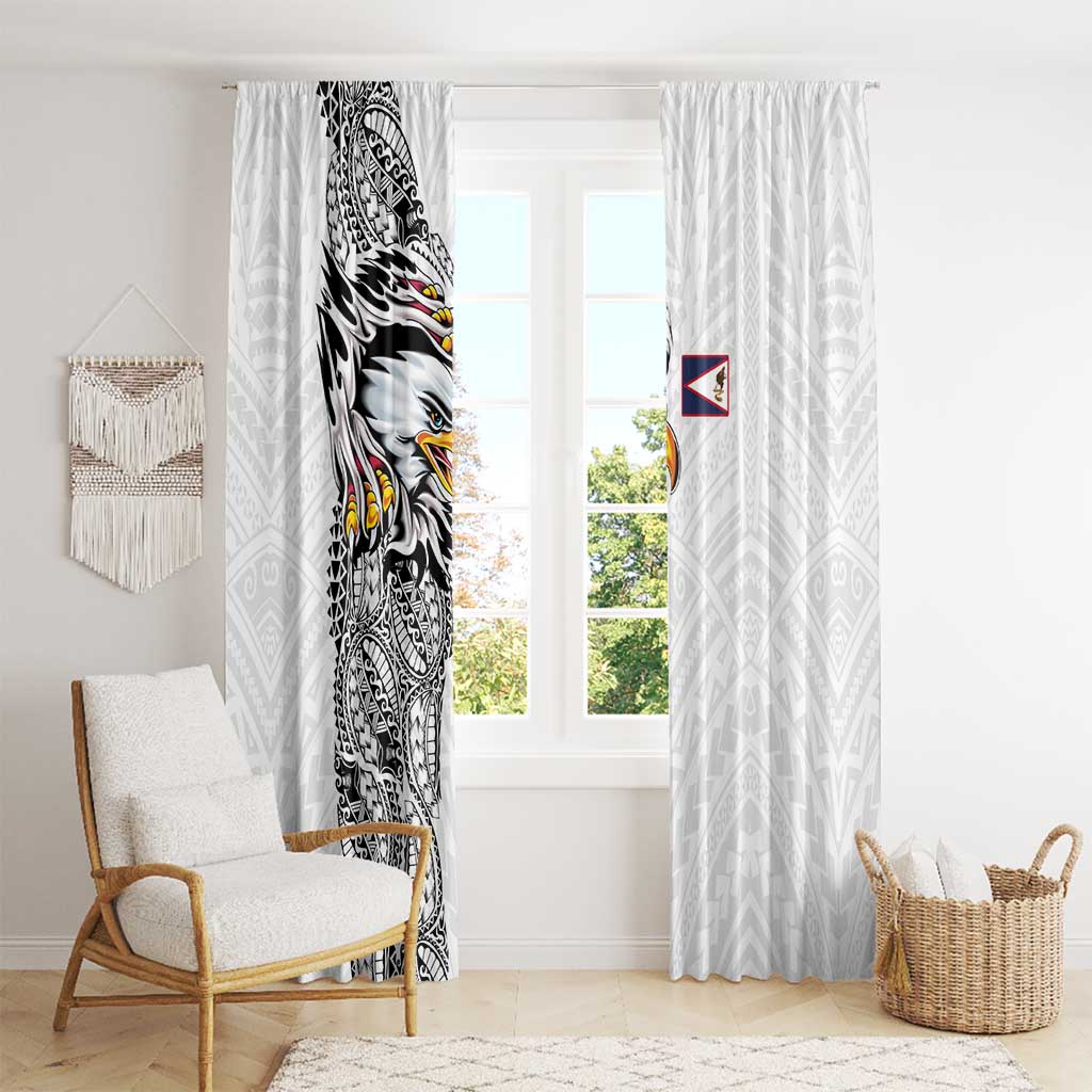 American Samoa Flag Day Window Curtain Tribal Tattoo with Eagle White LT03 - Polynesian Pride