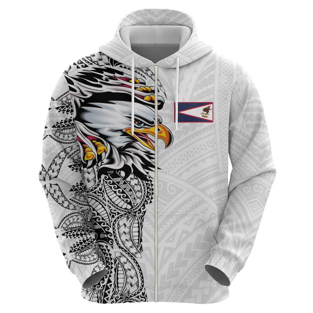 American Samoa Flag Day Zip Hoodie Tribal Tattoo with Eagle White LT03 - Polynesian Pride