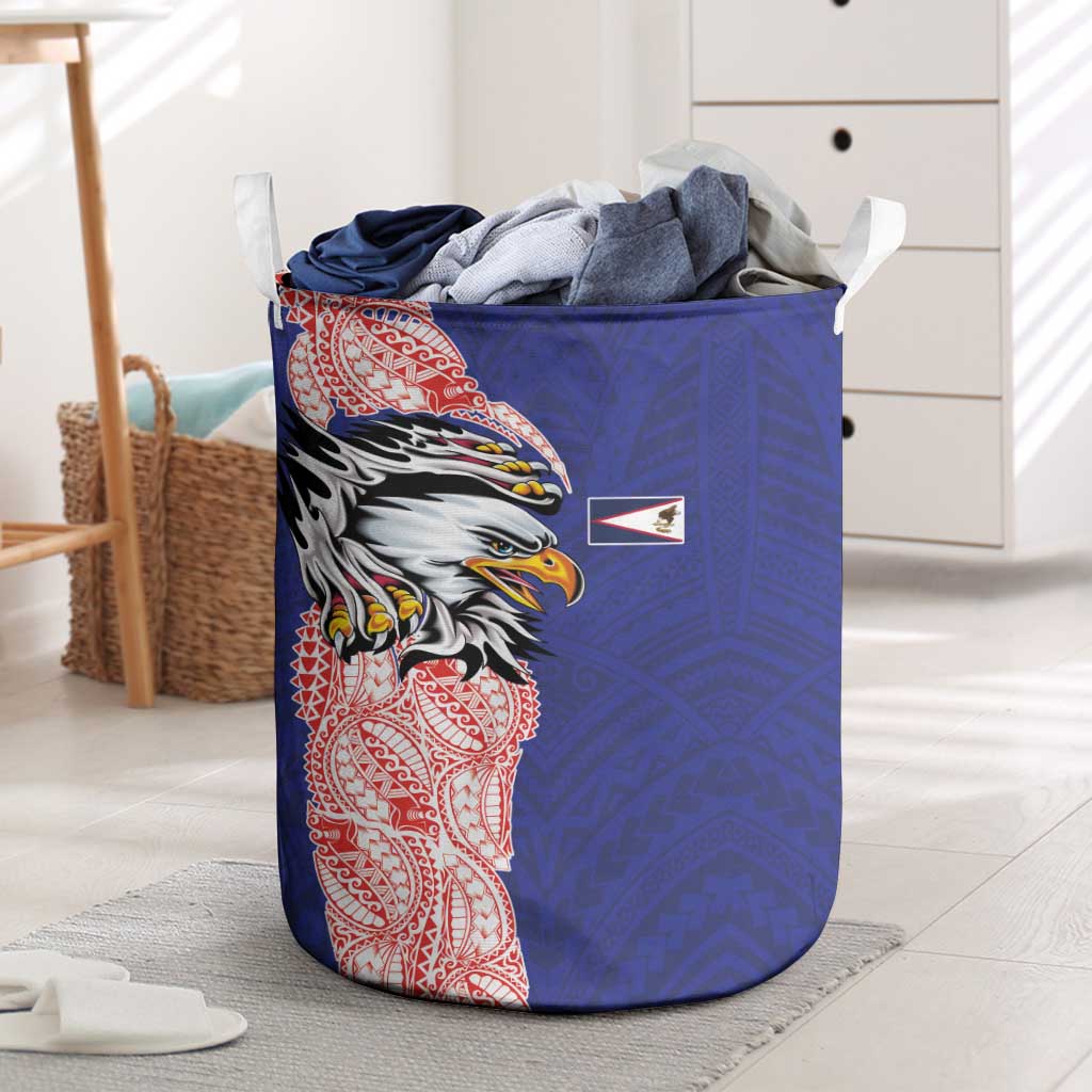 American Samoa Flag Day Laundry Basket Tribal Tattoo with Eagle Blue-Red