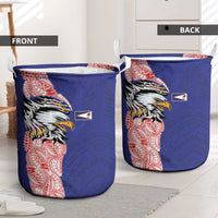 American Samoa Flag Day Laundry Basket Tribal Tattoo with Eagle Blue-Red